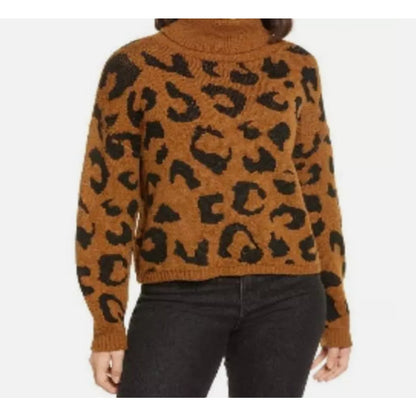 Cotton Emporium Leopard Women's Turtleneck Sweater in Brown SMALL NEW COZY