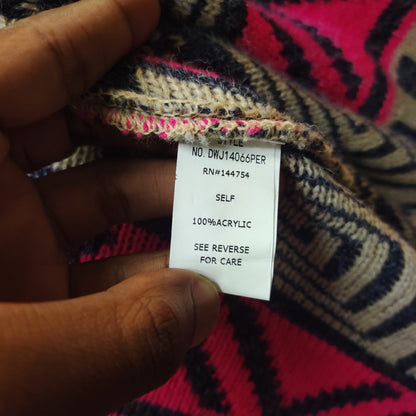 Vintage Perfectly Priscilla Pink Aztec Fringe Longline Cardigan Sweater Small