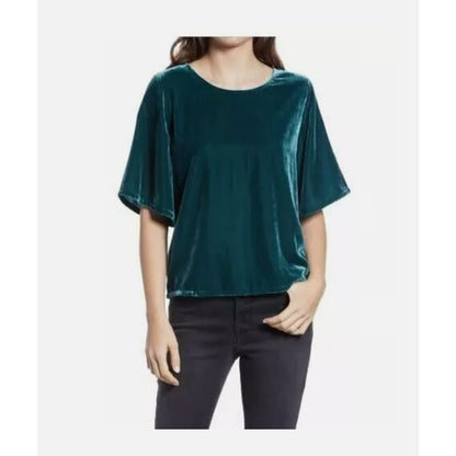 Chelsea28 Women's Drapey Velvet Crewneck Top In Green Ponderosa Medium MSRP $49