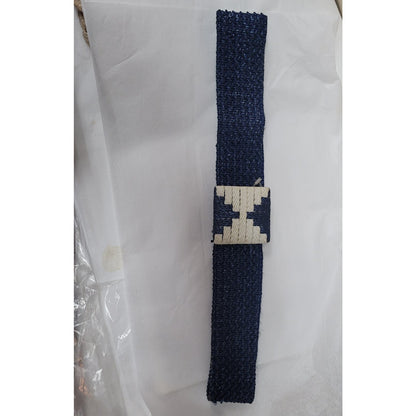 Vintage 80s cellulose blue cream geometric strecth belt 1980s y2k Festival boho