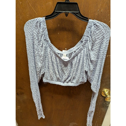 Topshop Long Sleeve Textured Crop Top Light Blue Size 10 New off the shoulder