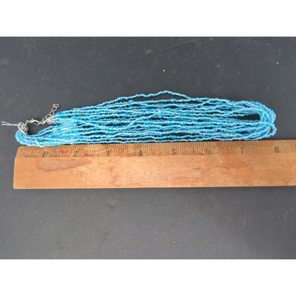 Turquoise Blue Multi Strand Seed Bead Necklace Dangle Earrings Set