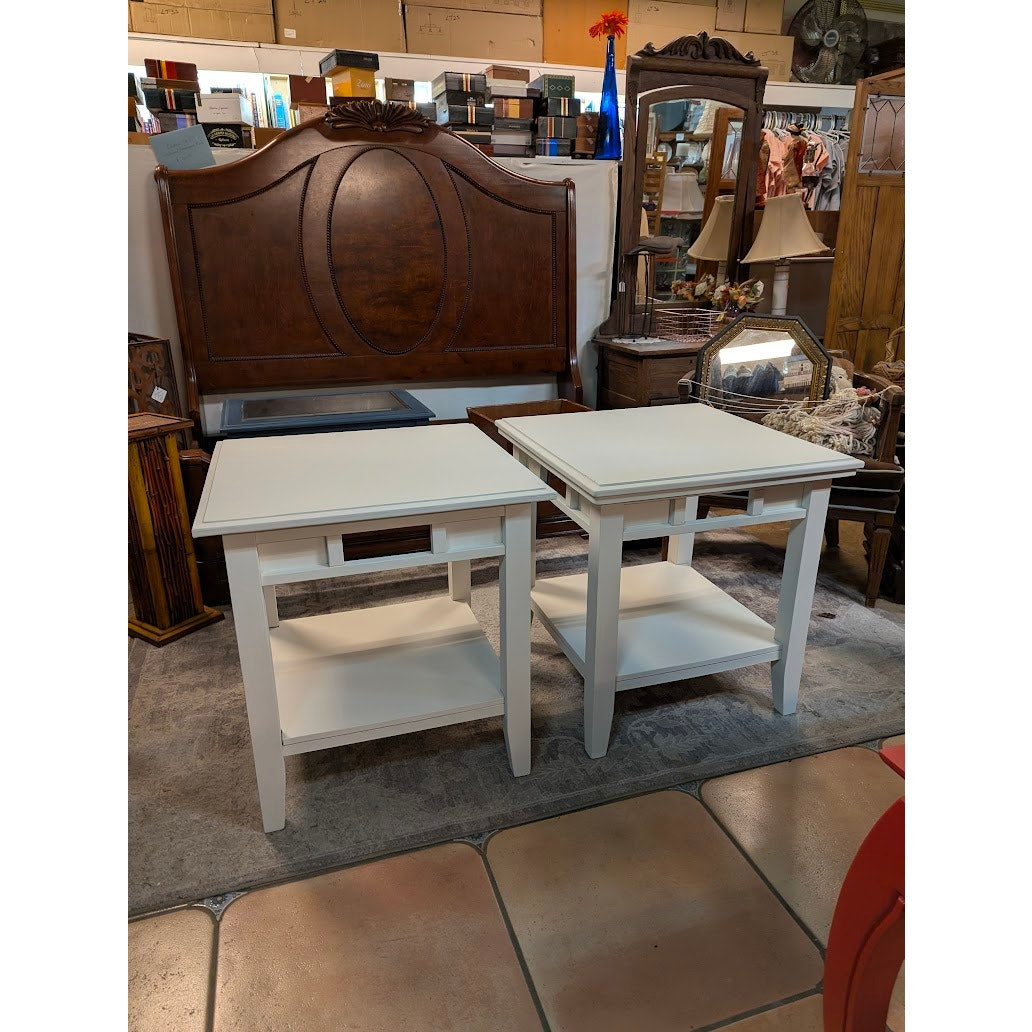 Secondhand Sandies: Pair of white end side tables . 24x24