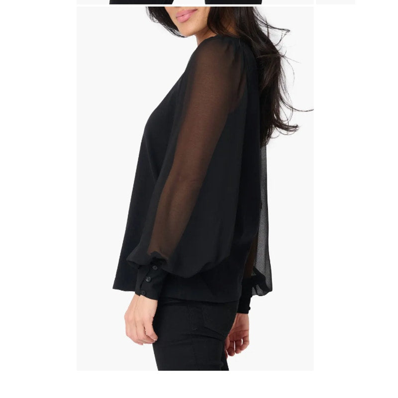 GIBSONLOOK new Black Long Sheer Sleeve Bateau Neck Career MEDIUM TOP blouse