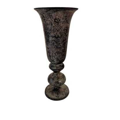 Vintage Antique Brass Trumpet Vase Distressed Etched Verdigris Metal 10"