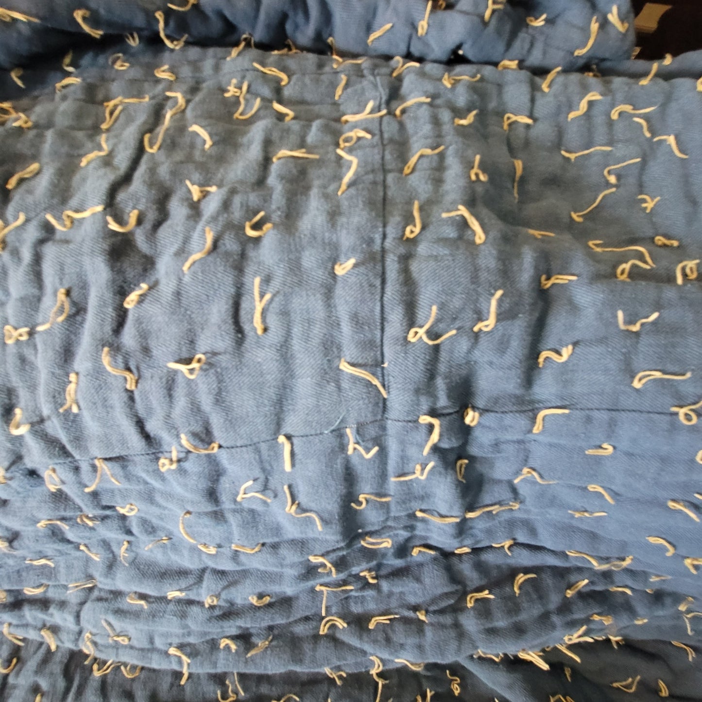 Handmade heavy quilt two tone Blue handtied string 76" x 68" Full size Patchwork