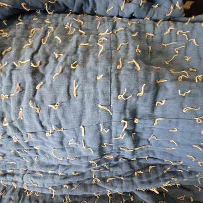 Handmade heavy quilt two tone Blue handtied string 76" x 68" Full size Patchwork