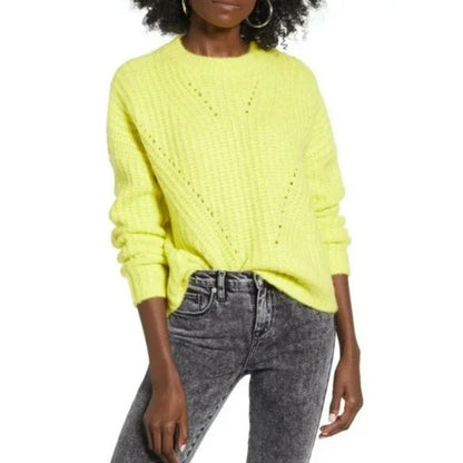 COTTON EMPORIUM Open Stitch Sweater Size MEDIUM NEW CASUAL KNIT NEON YELLOW