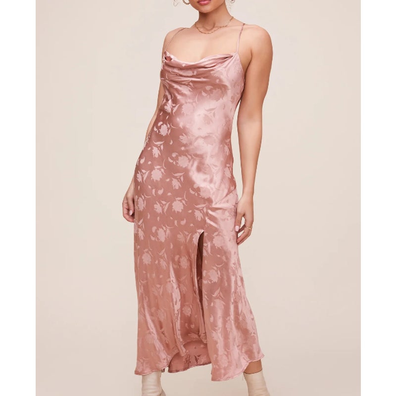 GAIA FLORAL JACQUARD MIDI DRESS DUSTY ROSE overlay lined Size Small new