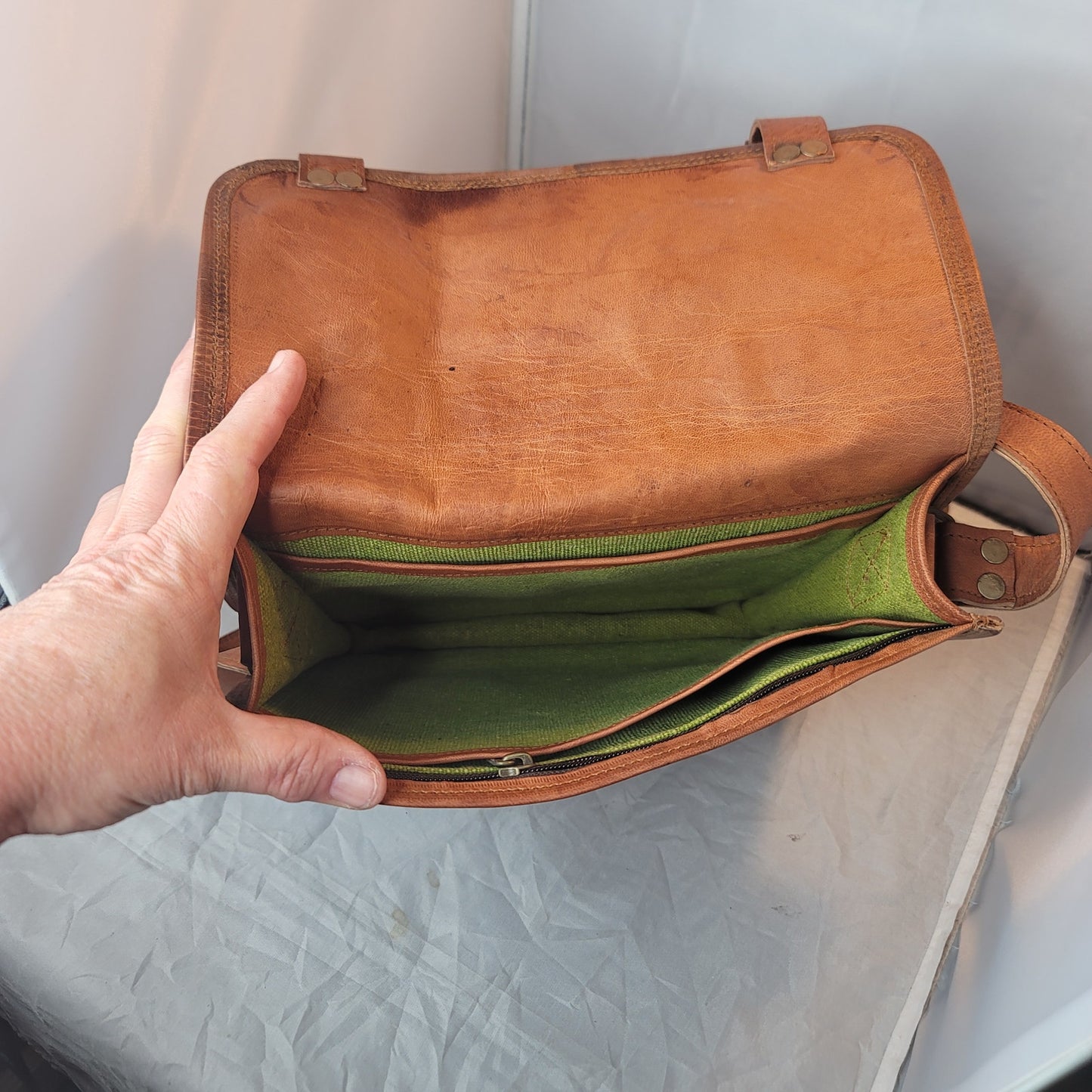 leather Purse bag crossbody camel front flap adjustable top handle Satchel