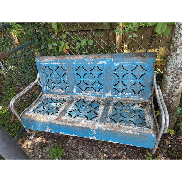 Vintage Mid-Century Blue Metal 3-Seater Patio Glider Bench Top Project