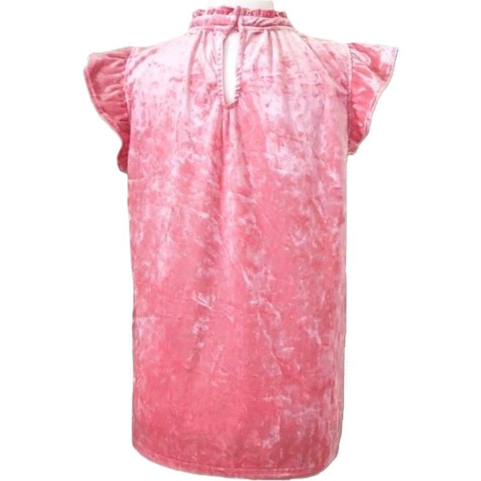 Gibsonlook Flutter Sleeve Ruffle Neck Crushed Velvet Top Sz Small in Coral NWT