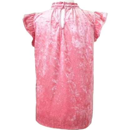 Gibsonlook Flutter Sleeve Ruffle Neck Crushed Velvet Top Sz Small in Coral NWT