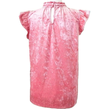 Gibsonlook Flutter Sleeve Ruffle Neck Crushed Velvet Top Sz Small in Coral NWT