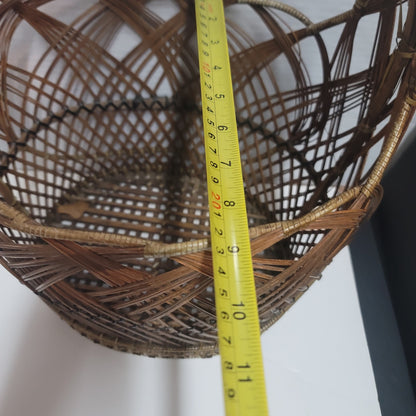 Vintage Pine Straw Basket with handle woven storage 16" tall gift