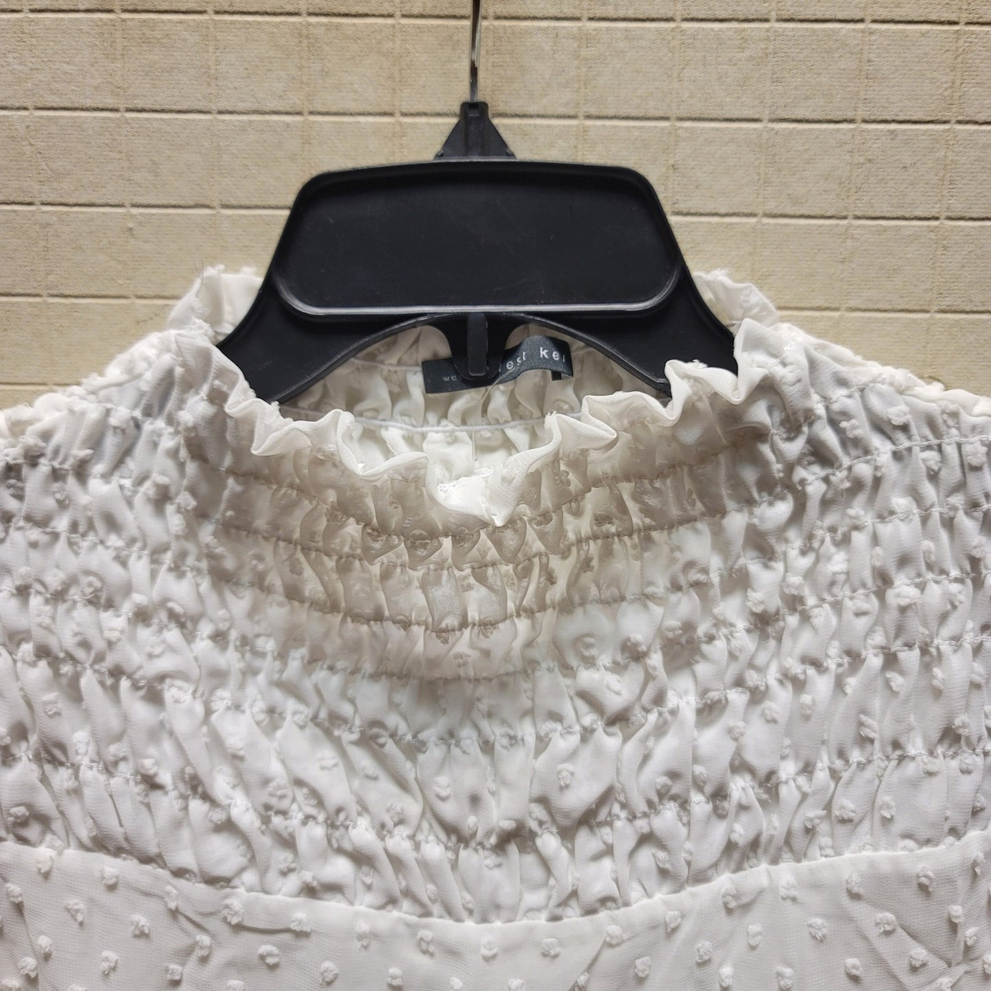 WEST Kei white blouse swiss dot Sleeveless Smocked chest Mock Neck NEW XL casual