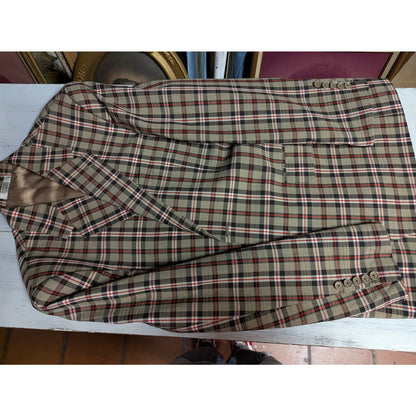 Vintage Bespoke Plaid Wool Blazer Sport Coat Brown Tan Red Checked Rockabilly