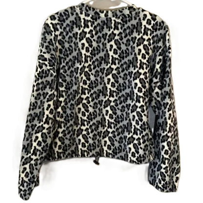 NWT Abound Crop Drawstring Cozy Fleece Top Sz XXS/2XS in Black Giada Leopard