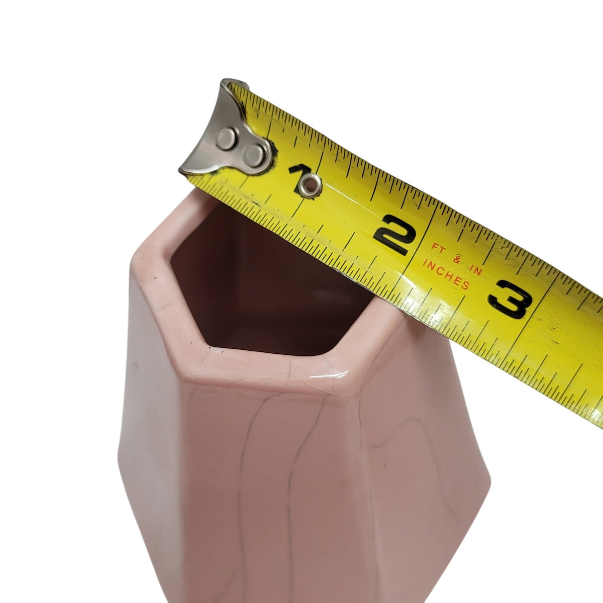 Vintage Crackle Pink Vase Hexagonal Gray Vein Porcelain Ceramic Tapered six Side