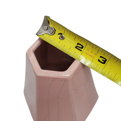 Vintage Crackle Pink Vase Hexagonal Gray Vein Porcelain Ceramic Tapered six Side