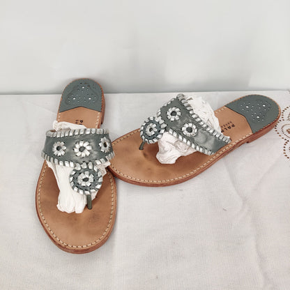 Palm Beach Sandals Metallic Gray Leather Flat Sandals Size 10 USA Made