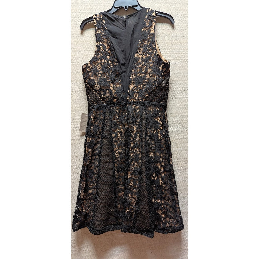 Chelsea28 black lace over nude liner Sleeveless Fit & Flare Cocktail Dress SMALL