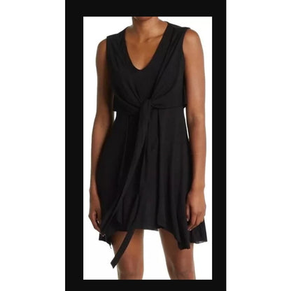 All Saints Women's  SMALL Black Jayda Jersey Dress Short Tie Waist, NWT $160
