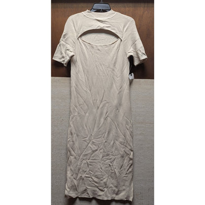 Leith Sweater Dress Women's Large Cream Ribbed Rayon Cutout Front Mock Neck Slit