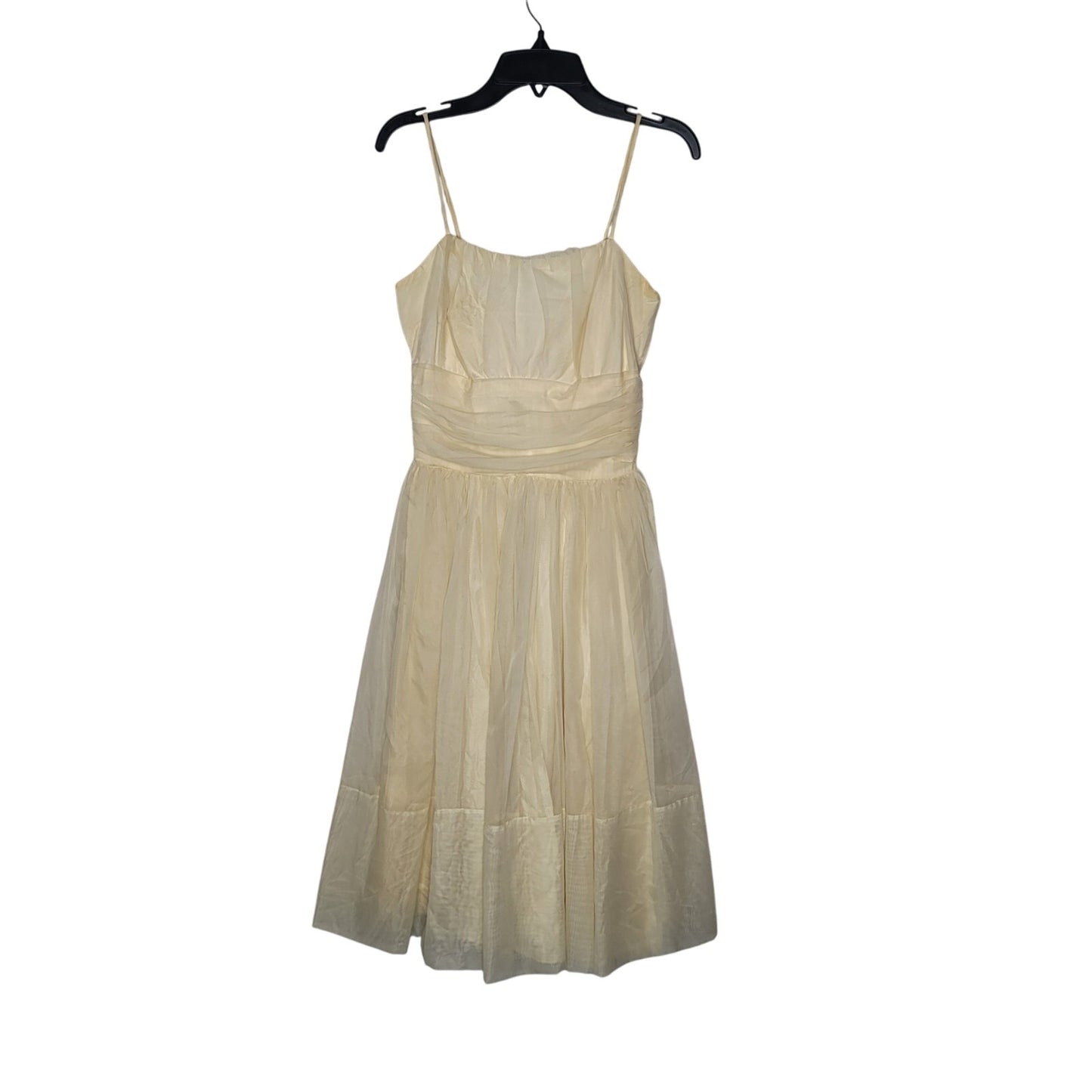 Vintage 50's fit flare Chiffon pleated dress sleeveless XS white Cream teen