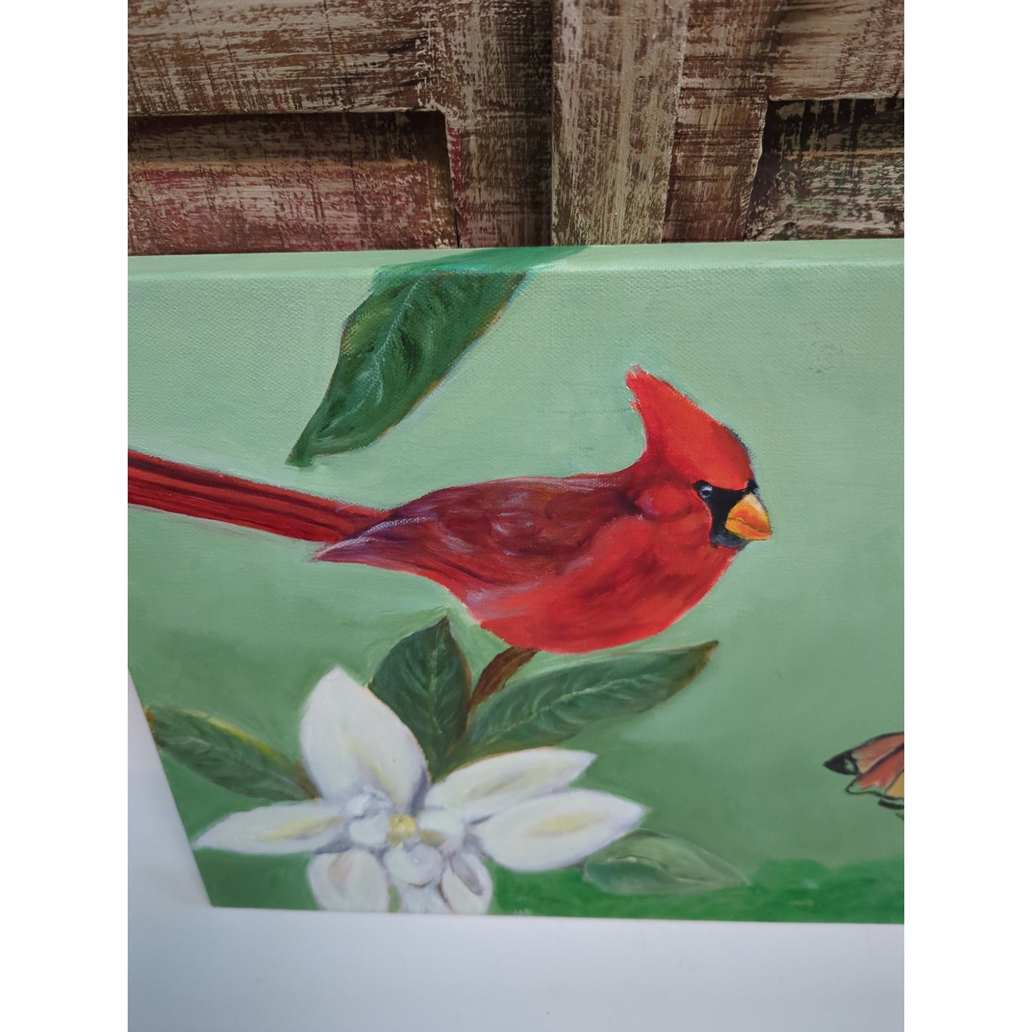 12" x 16" Rustic Cardinal Bird Painting Cottage Farmhouse Nature Canvas Wall Art