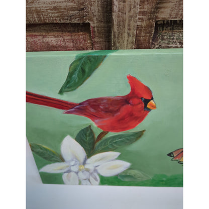 12" x 16" Rustic Cardinal Bird Painting Cottage Farmhouse Nature Canvas Wall Art