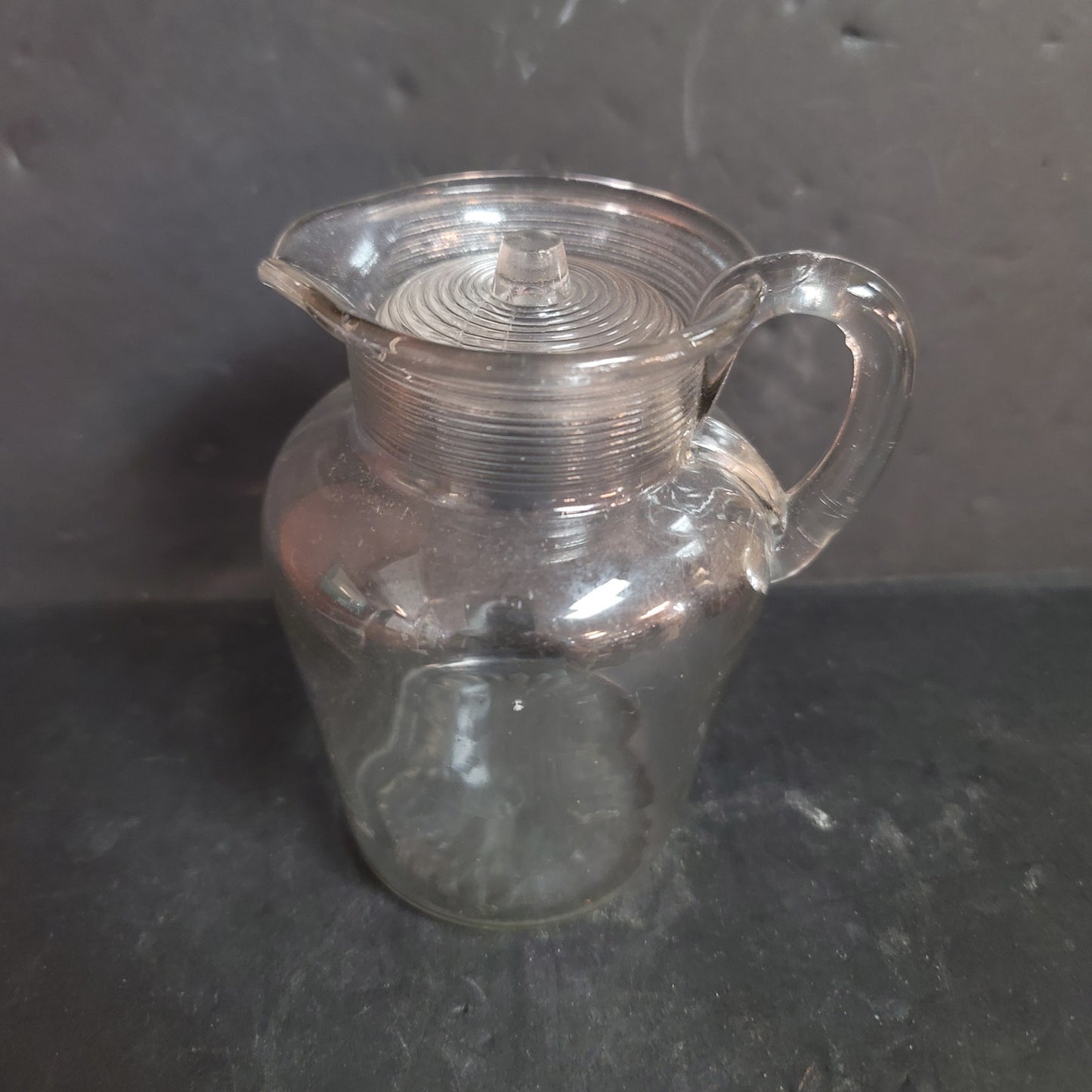 Vintage glass pitcher with lid creamer Hand blown with air bubbles 5.5" tall