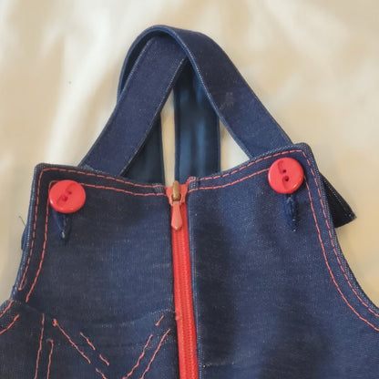 Braun VINTAGE childs faux denim overalls one piece blue red full zip Size 3T/4T