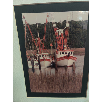 Original Docked Shrimp Boats Coastal Photograph Signed Dan Evans 1993