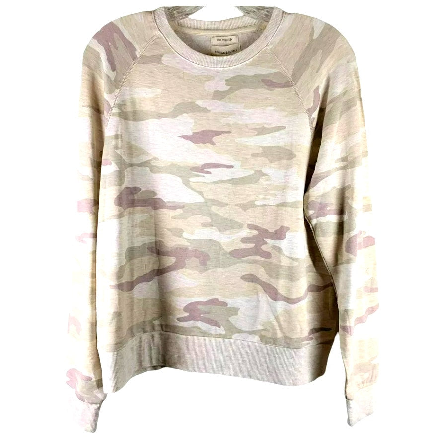 NWT Thread & Supply Blush Camo Print Crew Neck Pullover Sweatshirt Sz Large