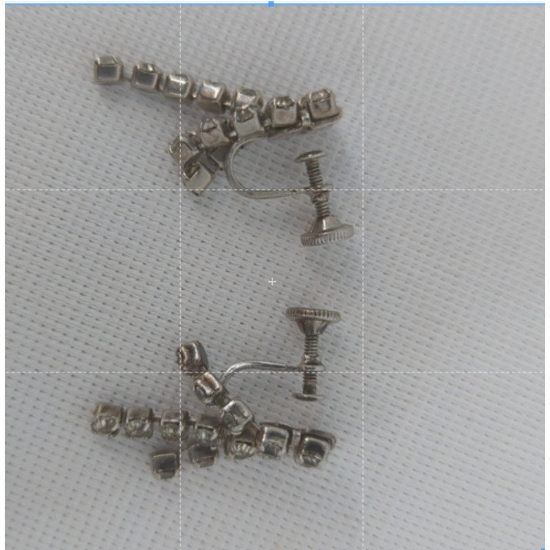 Vintage 3-Strand Tiered Dangly Rhinestone Silver Clip-On Earrings Retro Glamour