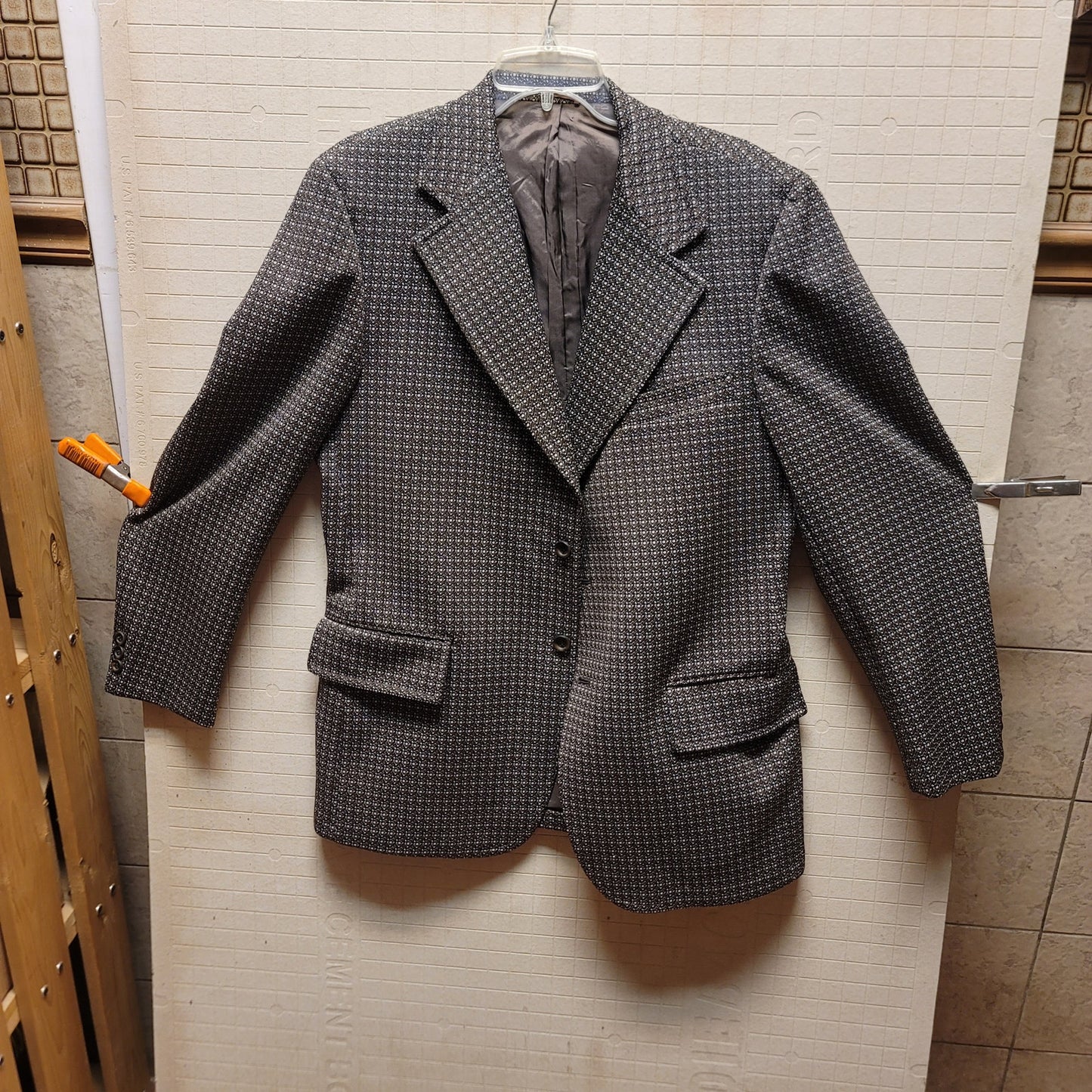 La Mar Mens polyester vintage jacket blazer coat brown blue 1970s Large 2 button