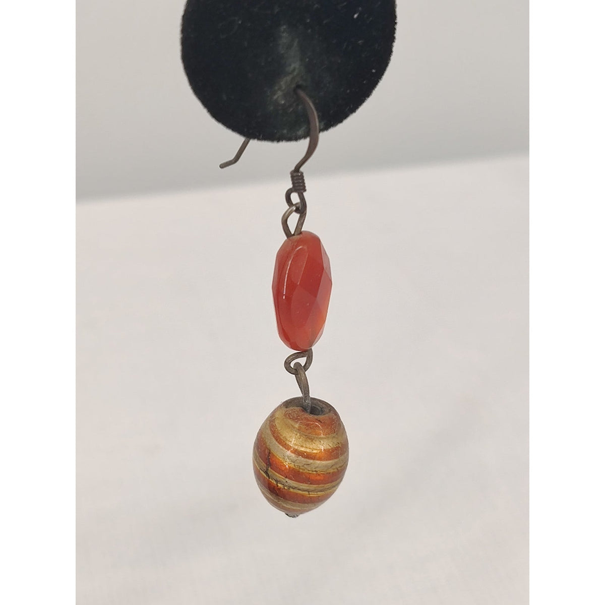 Vintage Carnelian And Striped Bead Dangle Earrings