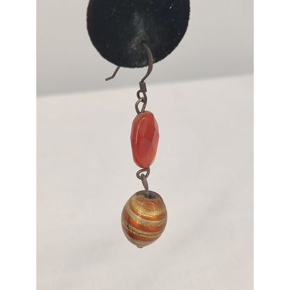 Vintage Carnelian And Striped Bead Dangle Earrings