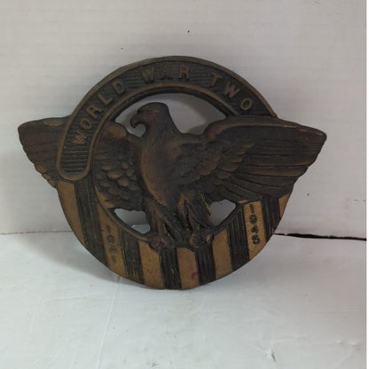 WWII eagle steel cast emblem black and gold Vintage OLD Grave Marker