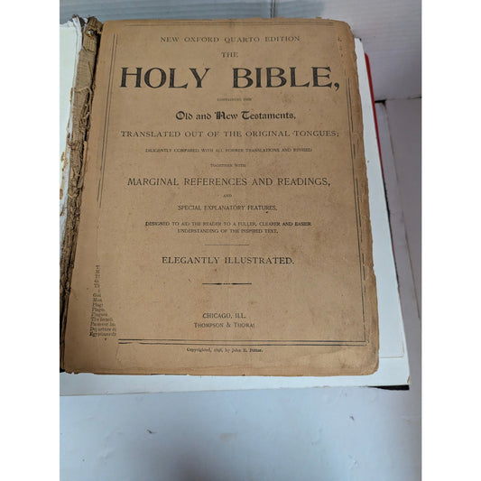 Antique 1898 Holy Bible Illustrated New Oxford Quarto Edition John E Potter
