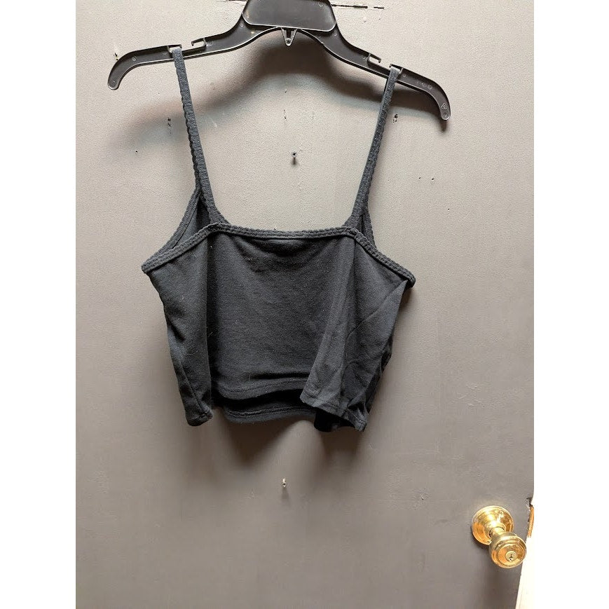 Topshop Black Ribbed Crop Tank Top Y2K Minimal Strappy Square Neck Camisole 10