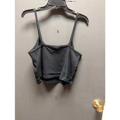 Topshop Black Ribbed Crop Tank Top Y2K Minimal Strappy Square Neck Camisole 10