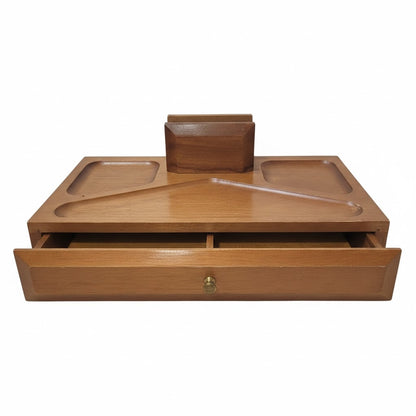 Mid-Century Modern Solid Wood Valet Box Gentleman's Desk Organizer Vanity Jewels