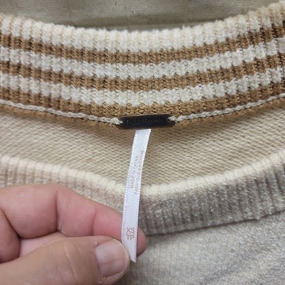 Free People Ivory Combo Street Fair XS Sweater NEW Ribbed Cuffs Waist Crew Neck