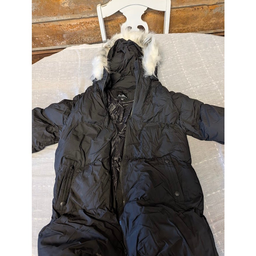 Sam Edelman Faux Fur Trim Hooded Puffer Coat Jacket Long Sleeve Black Size Large