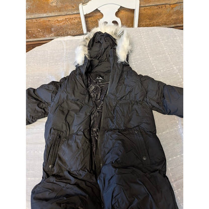 Sam Edelman Faux Fur Trim Hooded Puffer Coat Jacket Long Sleeve Black Size Large