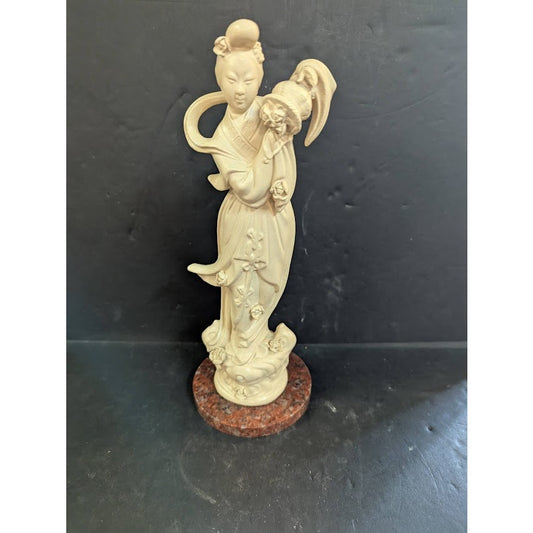 Vintage Figure Japanese Cream Color Geisha, 1950's on red marble pedestal