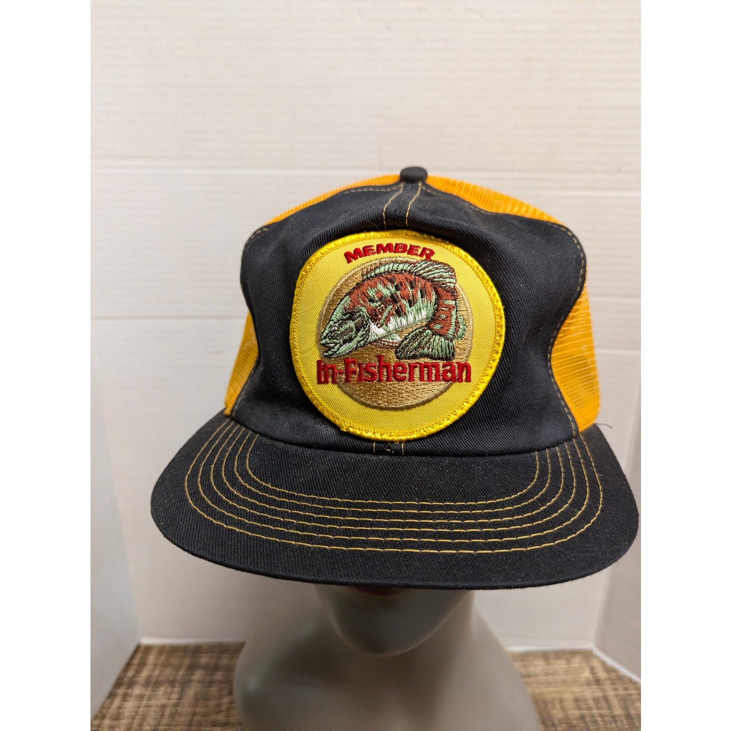 Vintage In-Fisherman Bumblebee Black Gold Mesh Trucker Snapback Hat Kproducts
