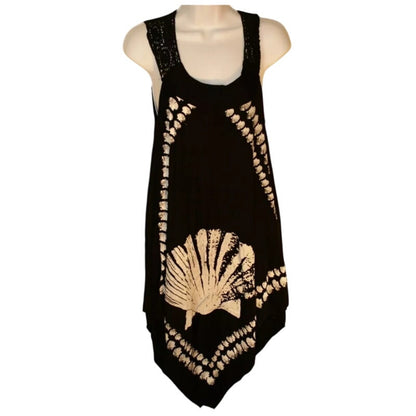 India Boutique NEW black sleeveless dress Scallop graphic OneSize crochet detail